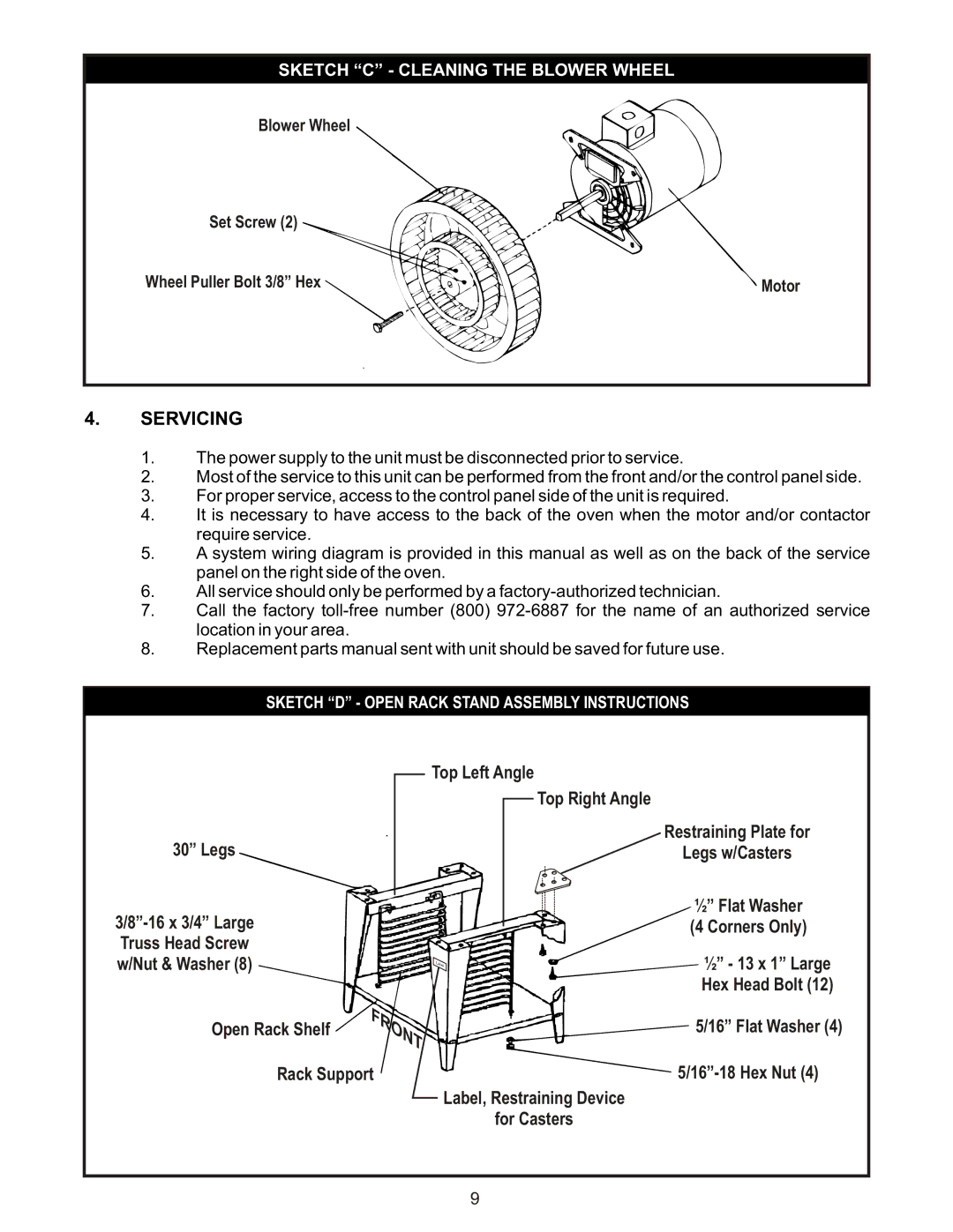 Bakers Pride Oven COH-ES, COH-ED operating instructions Servicing 