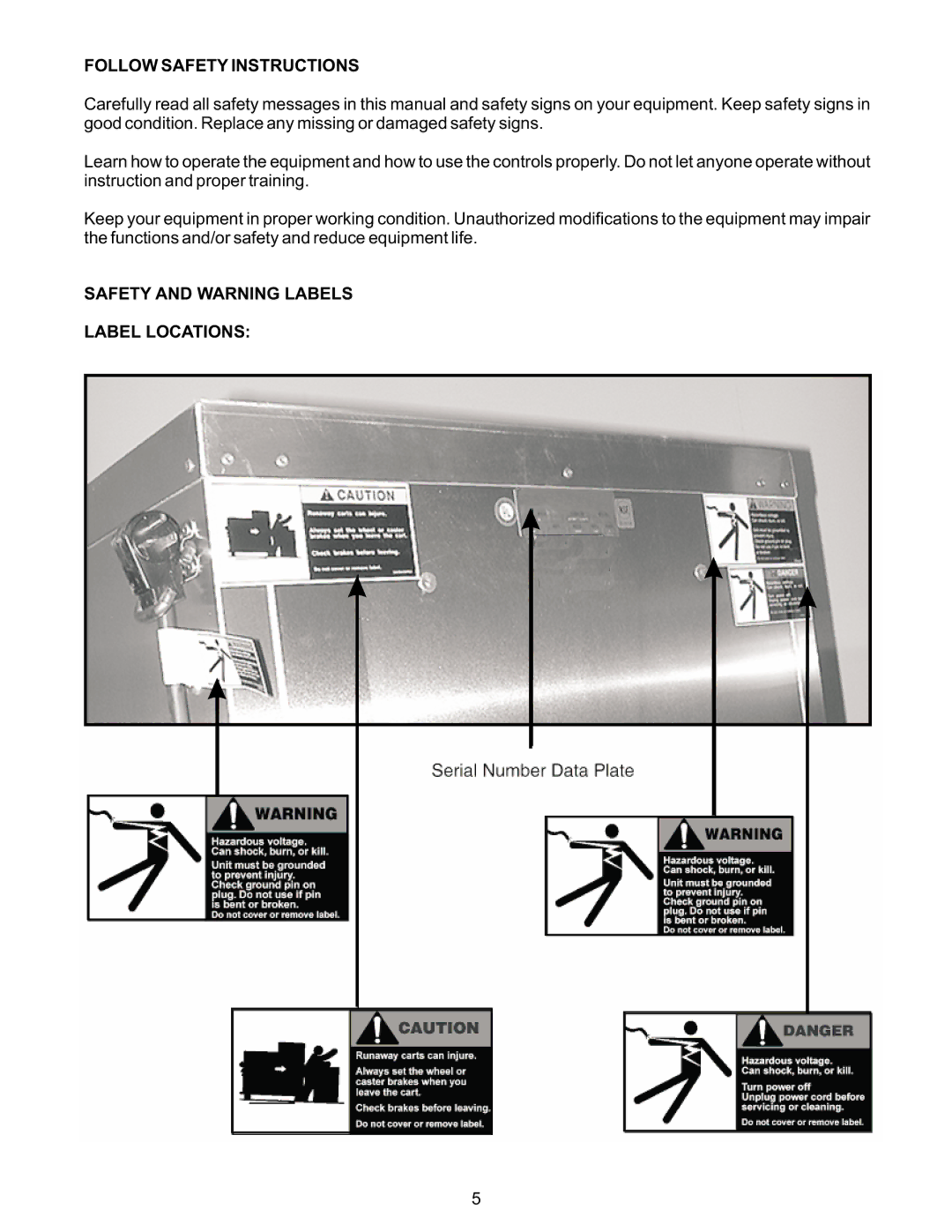 Bakers Pride Oven CPH70-MP17 operating instructions Follow Safety Instructions, Safety and Warning Labels Label Locations 