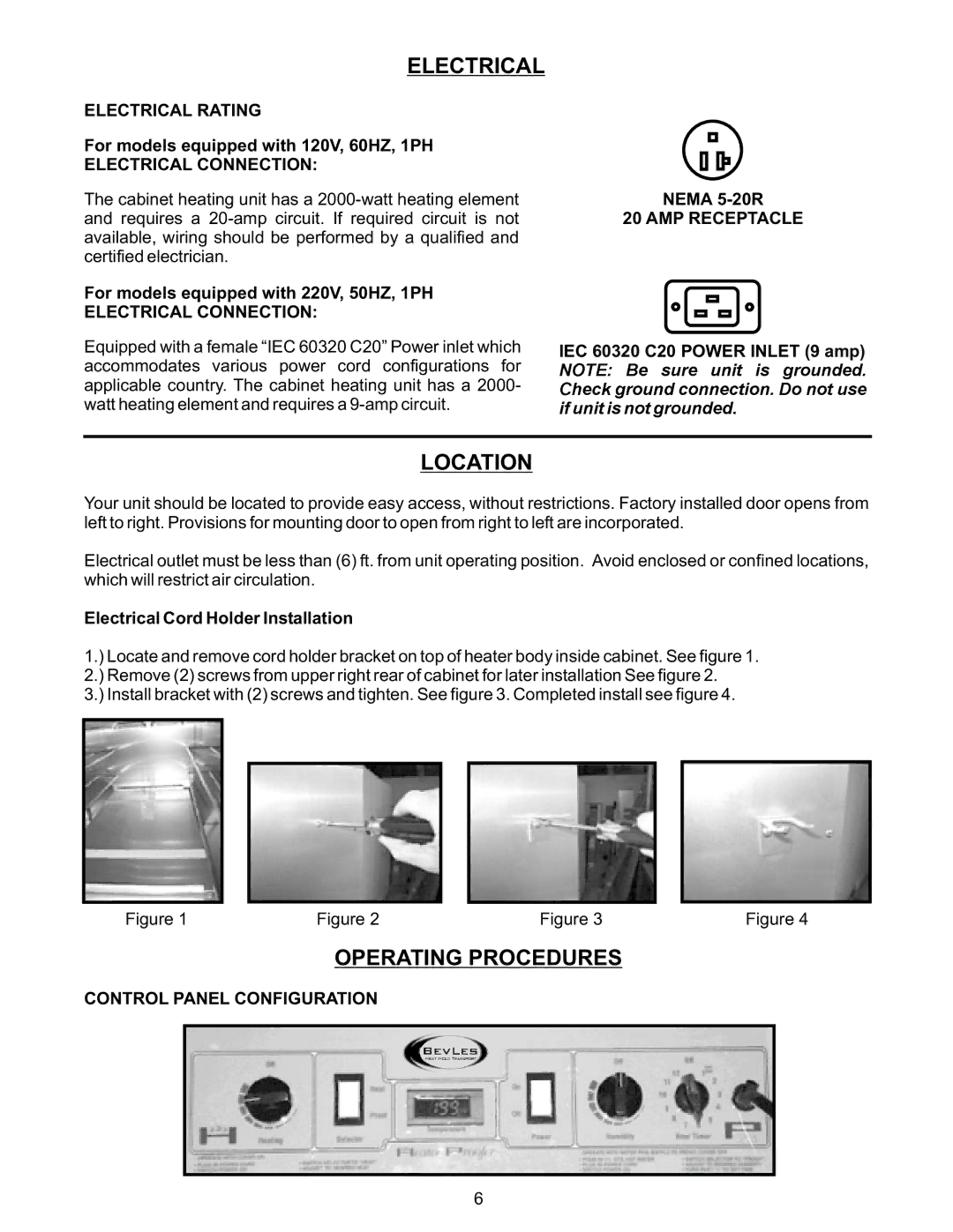 Bakers Pride Oven CPH70-MP17 operating instructions Electrical, Location, Operating Procedures 