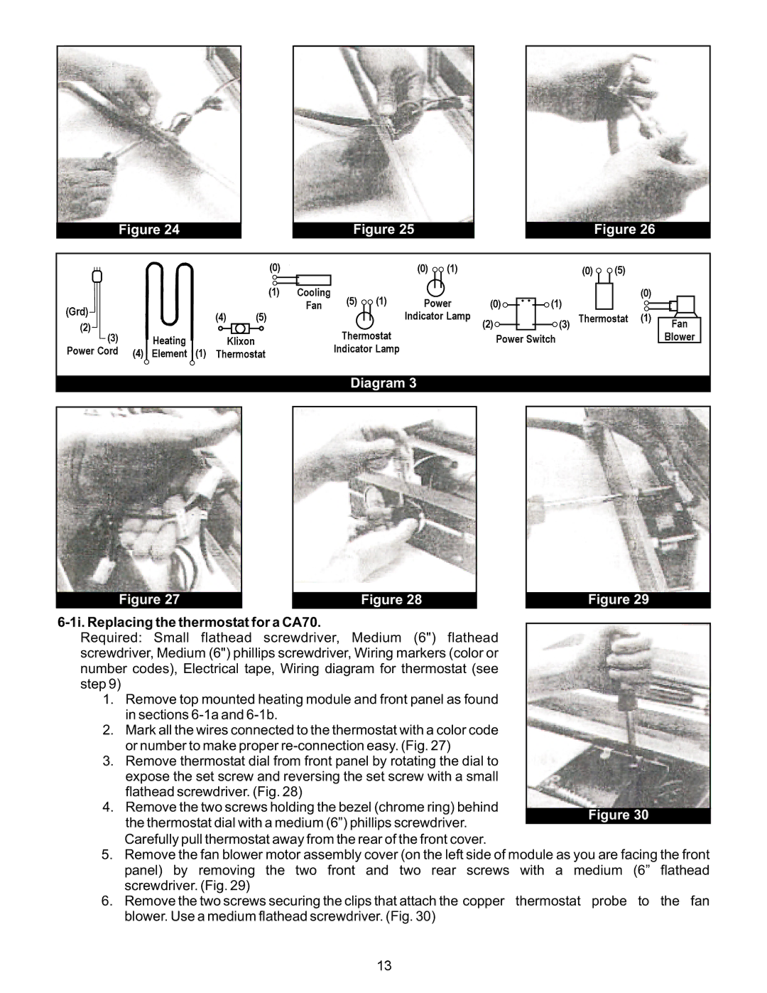 Bakers Pride Oven CA70-CVMP12, CS72-CH16 or CH32, CS61-CVMP12-SB, CS70-CHUS15 manual 1i. Replacing the thermostat for a CA70 