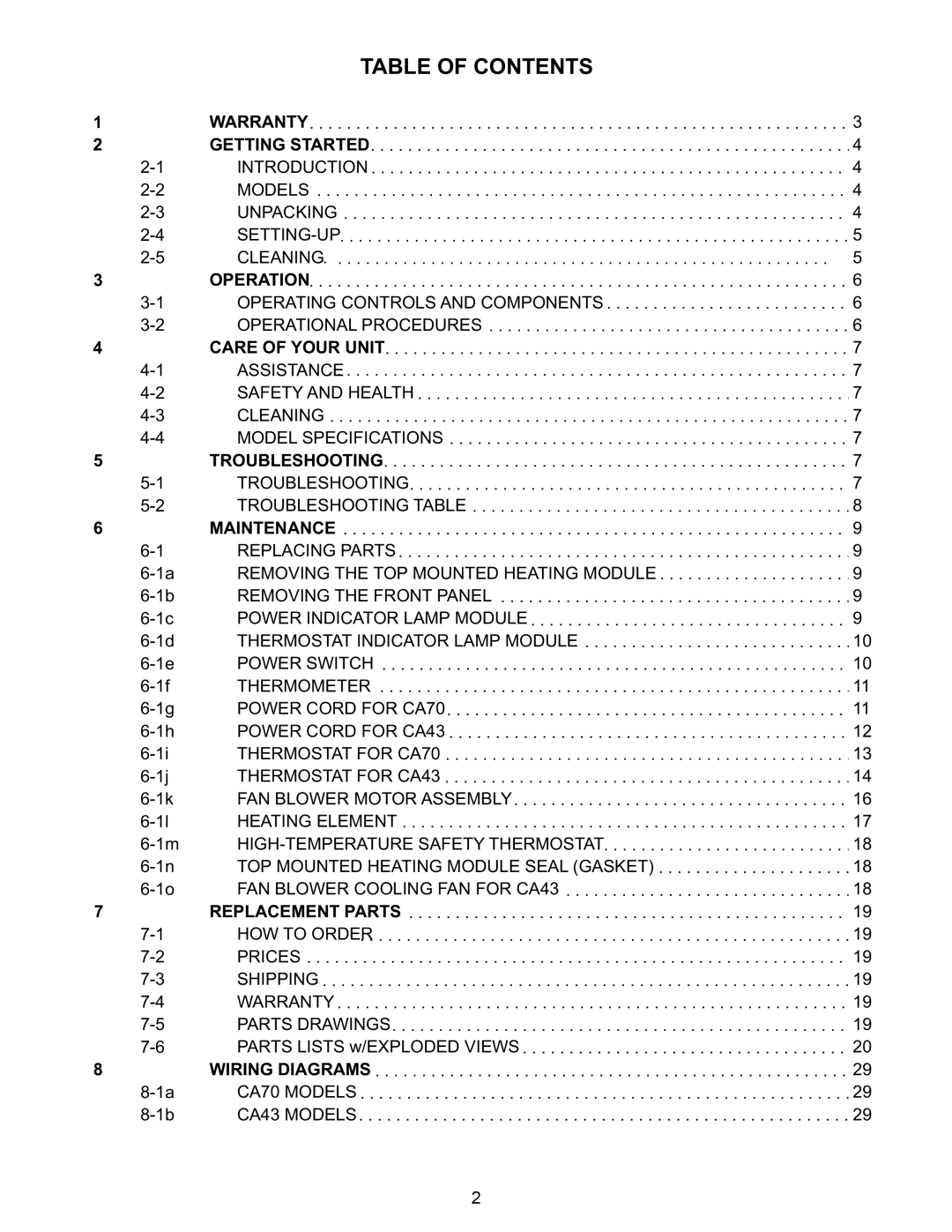 Bakers Pride Oven CS70-CHUS15, CS72-CH16 or CH32, CS61-CVMP12-SB, CS43-CHUS6, CS34-CH9, CA70-CV16 or CV32 Table of Contents 