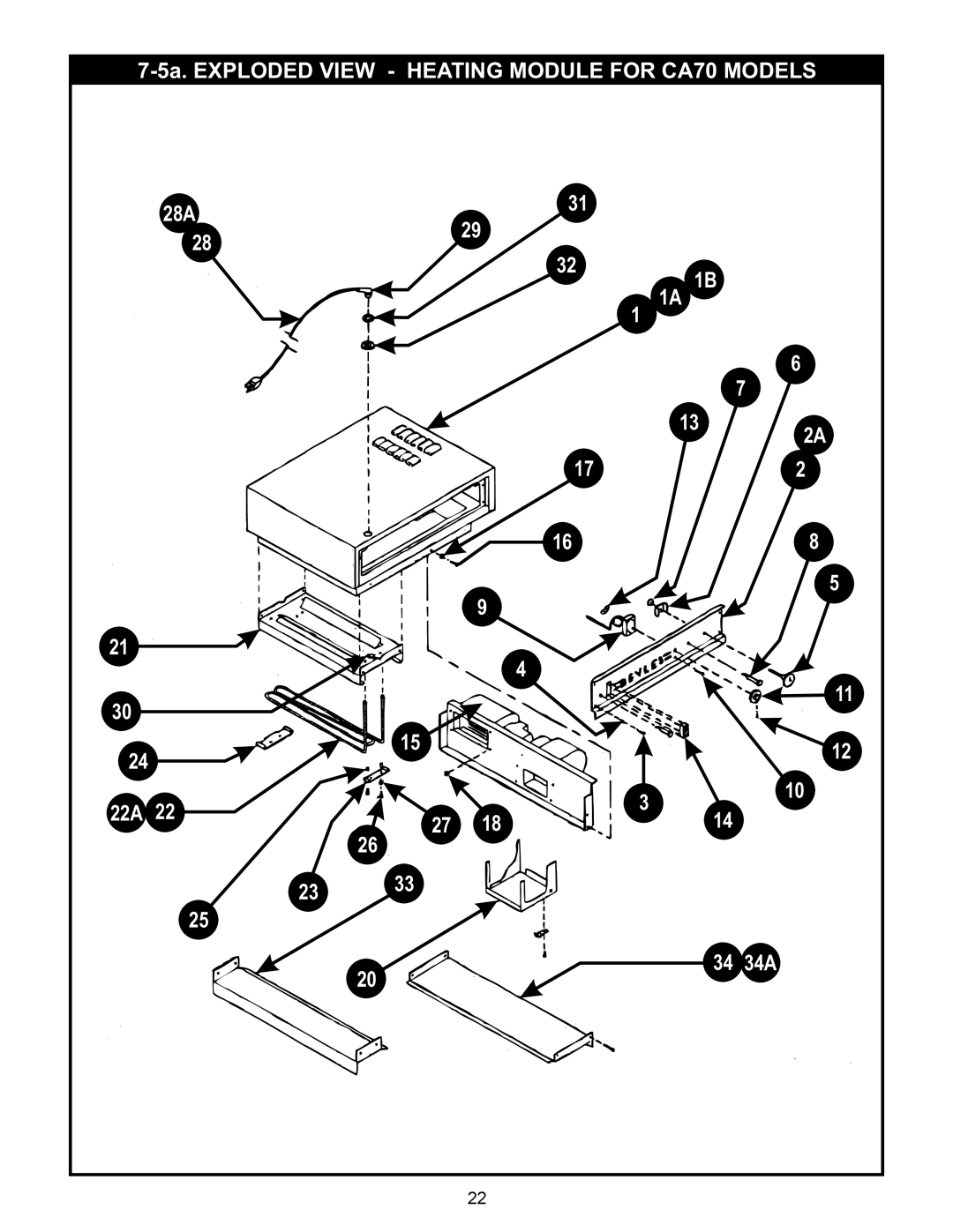 Bakers Pride Oven CA34-CVMP4, CS72-CH16 or CH32, CS61-CVMP12-SB, CS43-CHUS6 5a. Exploded View Heating Module for CA70 Models 