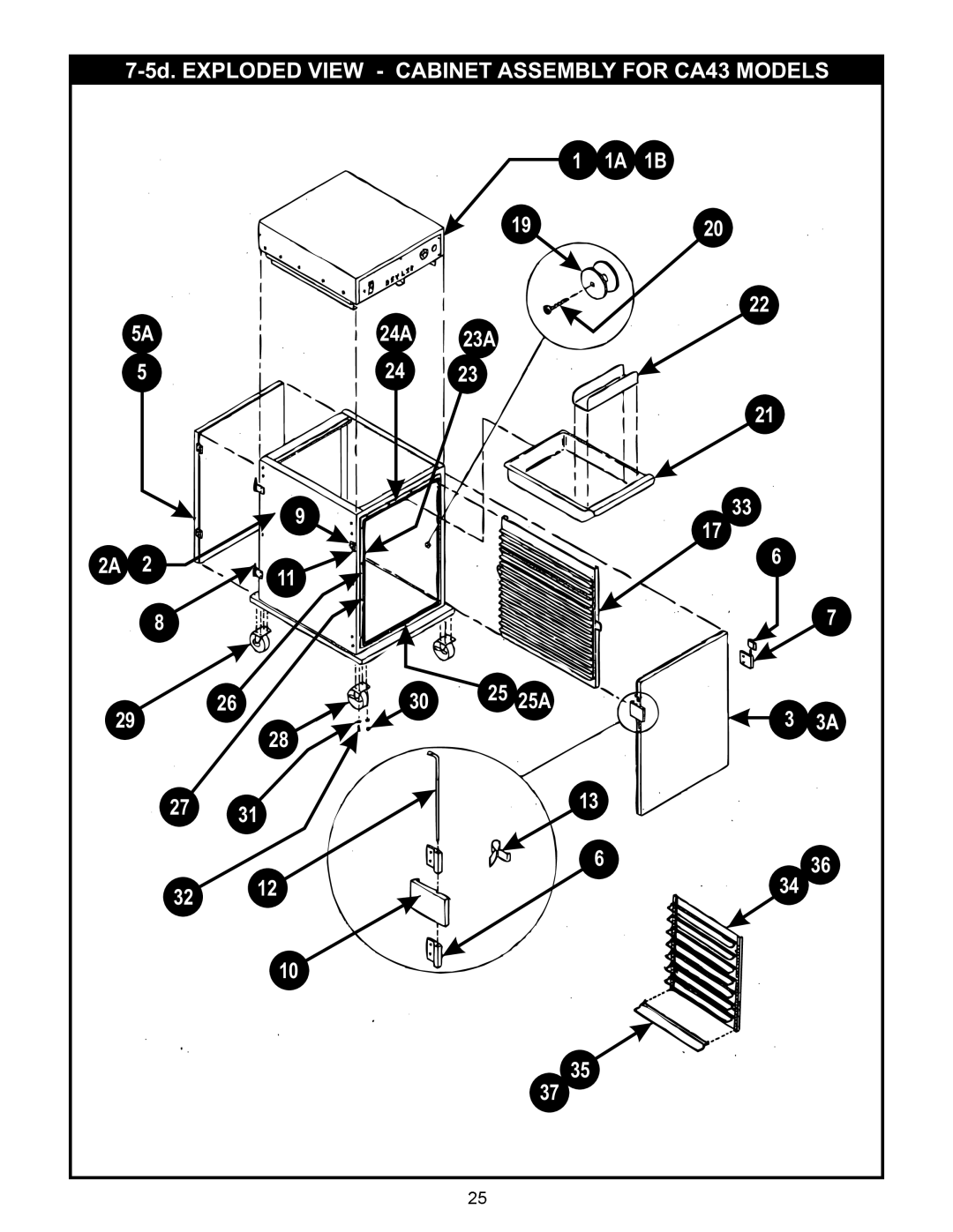 Bakers Pride Oven CS71-CVMP15-SB, CS72-CH16 or CH32, CS61-CVMP12-SB manual 5d. Exploded View Cabinet Assembly for CA43 Models 