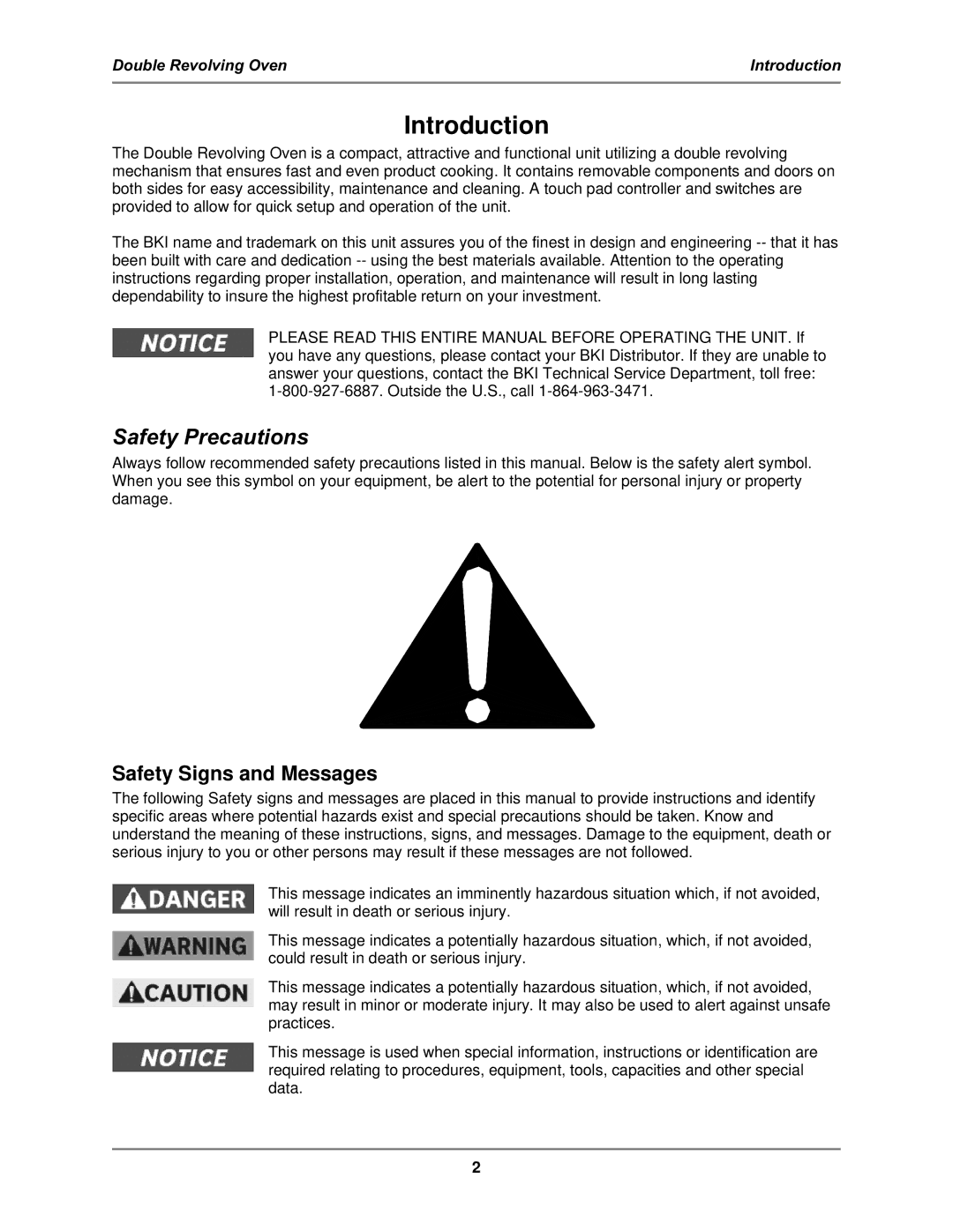 Bakers Pride Oven DR-34 service manual Introduction, Safety Precautions 