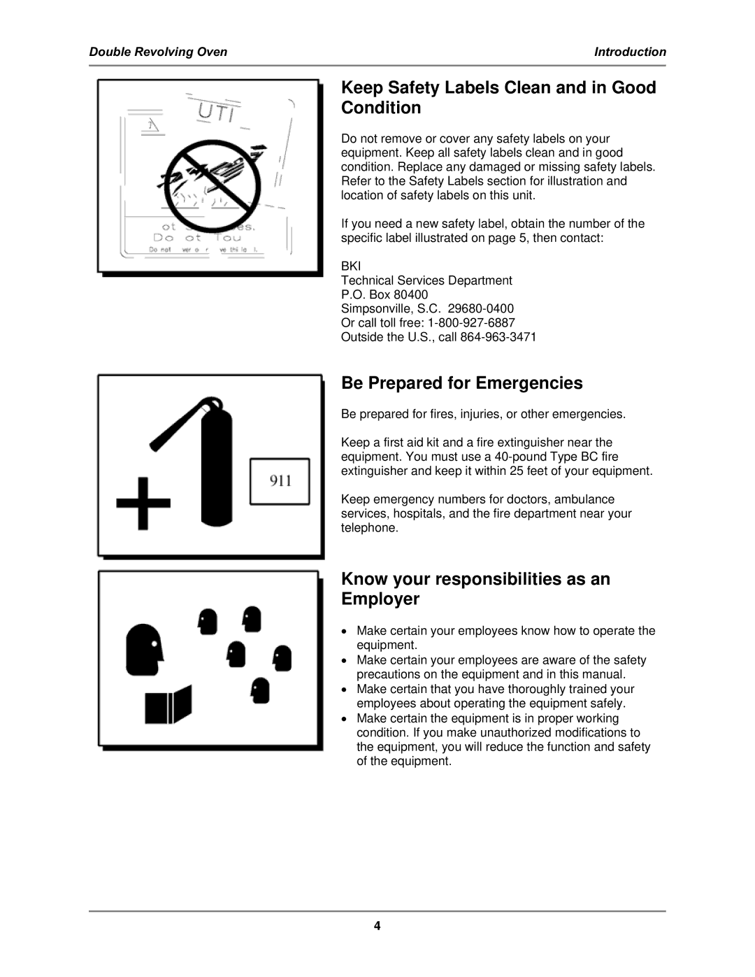 Bakers Pride Oven DR-34 service manual Keep Safety Labels Clean and in Good Condition 