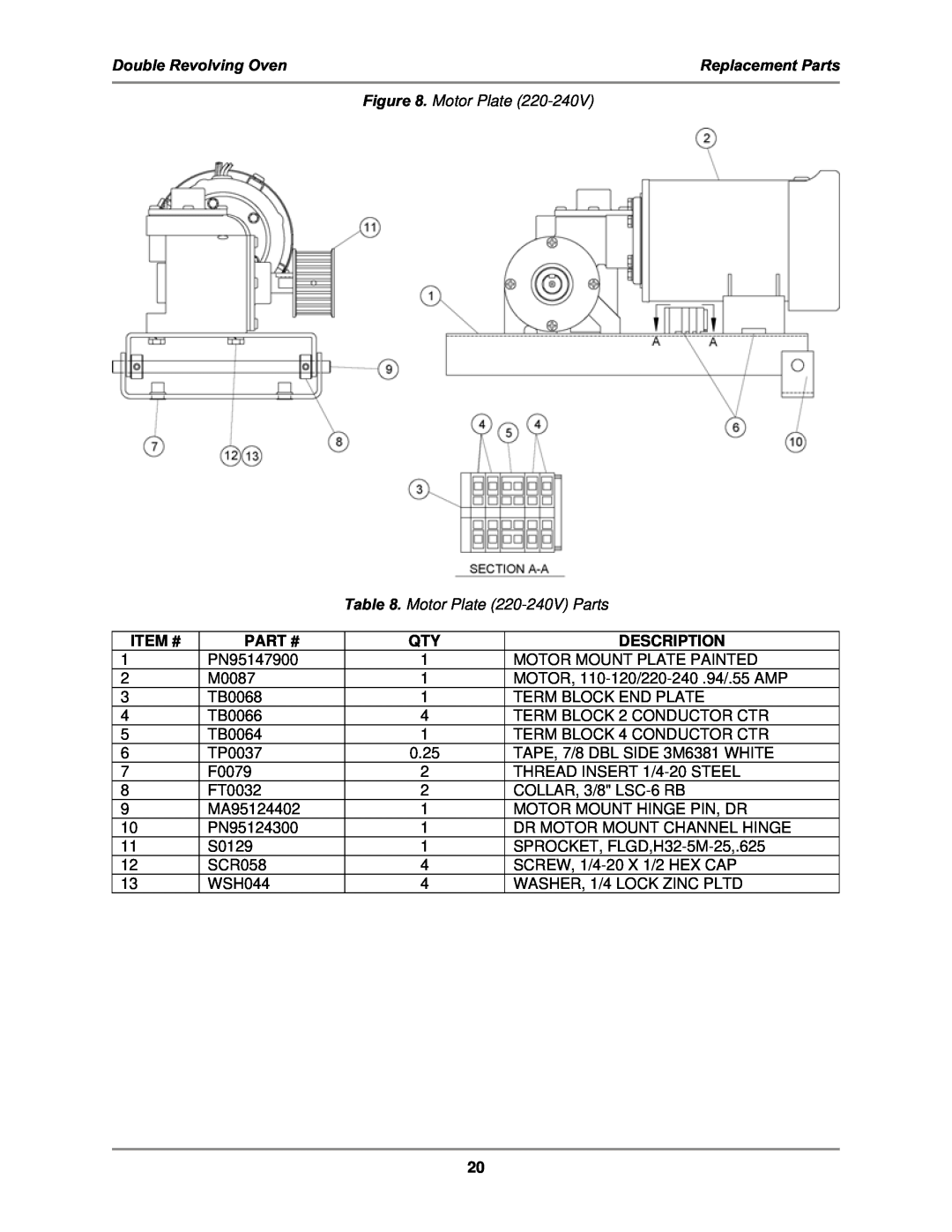 Bakers Pride Oven DR-34 service manual Double Revolving Oven, Replacement Parts, Item #, Part #, Description 