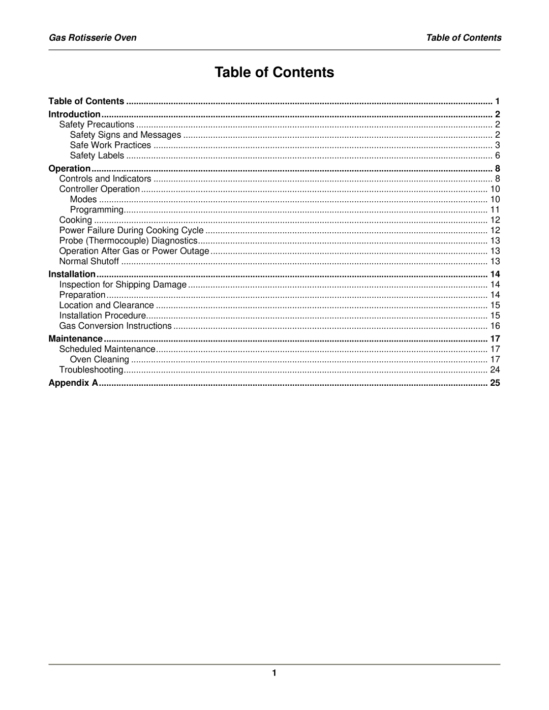 Bakers Pride Oven DRG-40 operation manual Table of Contents 