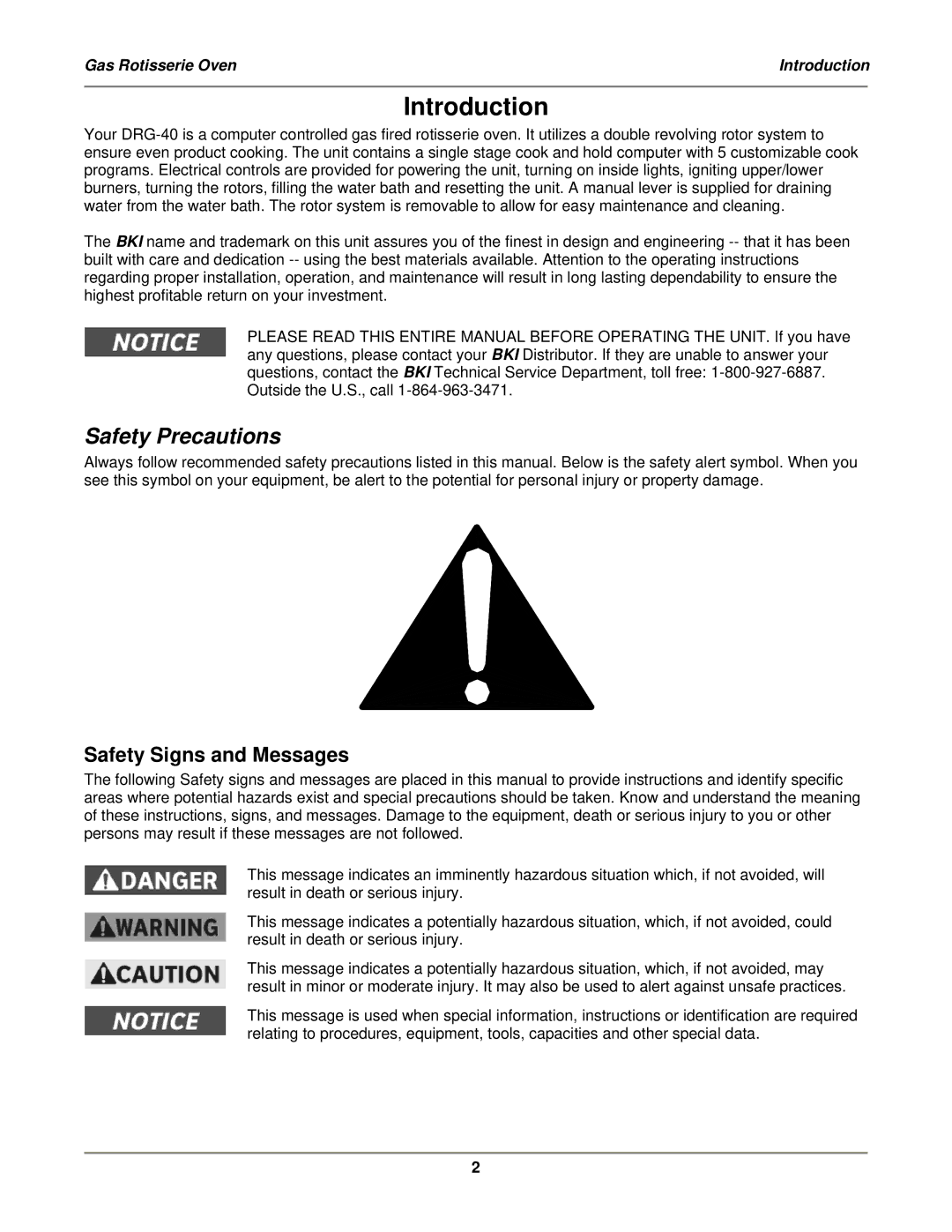 Bakers Pride Oven DRG-40 operation manual Introduction, Safety Precautions 