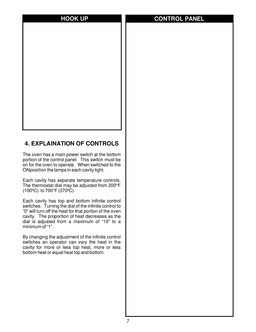 Bakers Pride Oven EP-2-2828 manual Hook UP, Explaination of Controls 