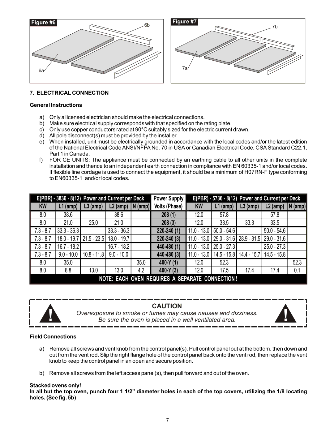 Bakers Pride Oven EB, ER manual Electrical Connection, General Instructions, Power Supply, 400-Y, Field Connections 