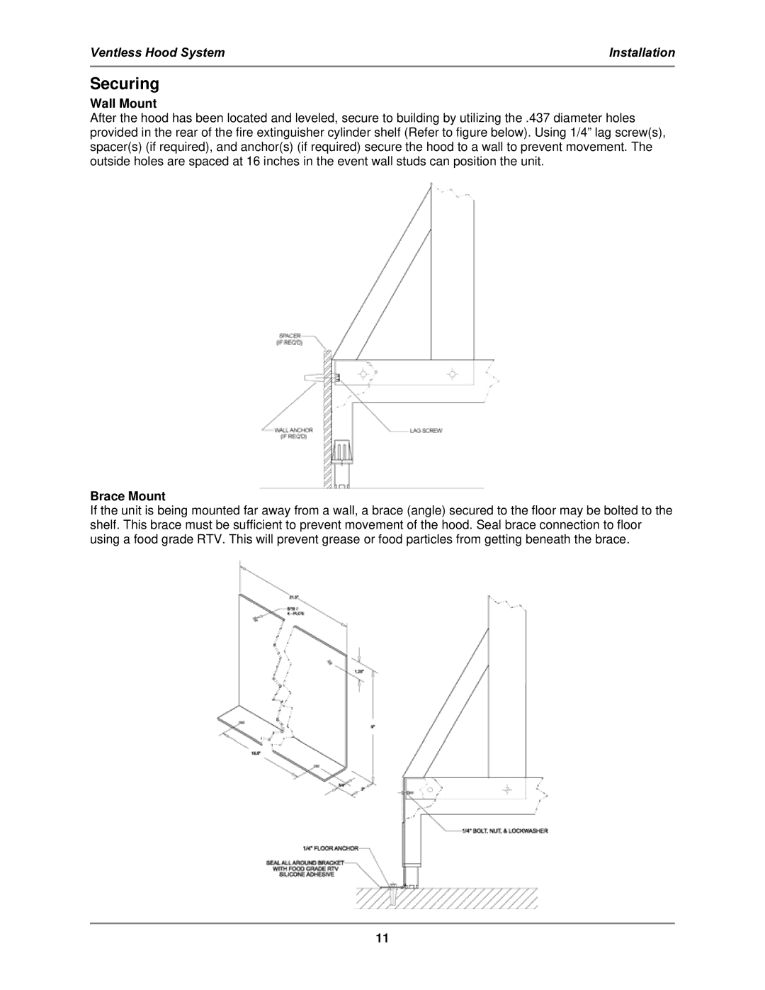 Bakers Pride Oven FH-28 operation manual Securing, Wall Mount 