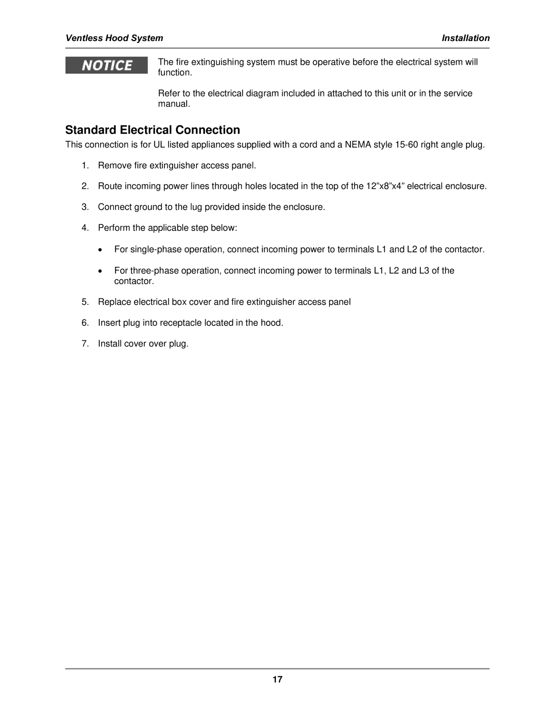 Bakers Pride Oven FH-28 operation manual Standard Electrical Connection 