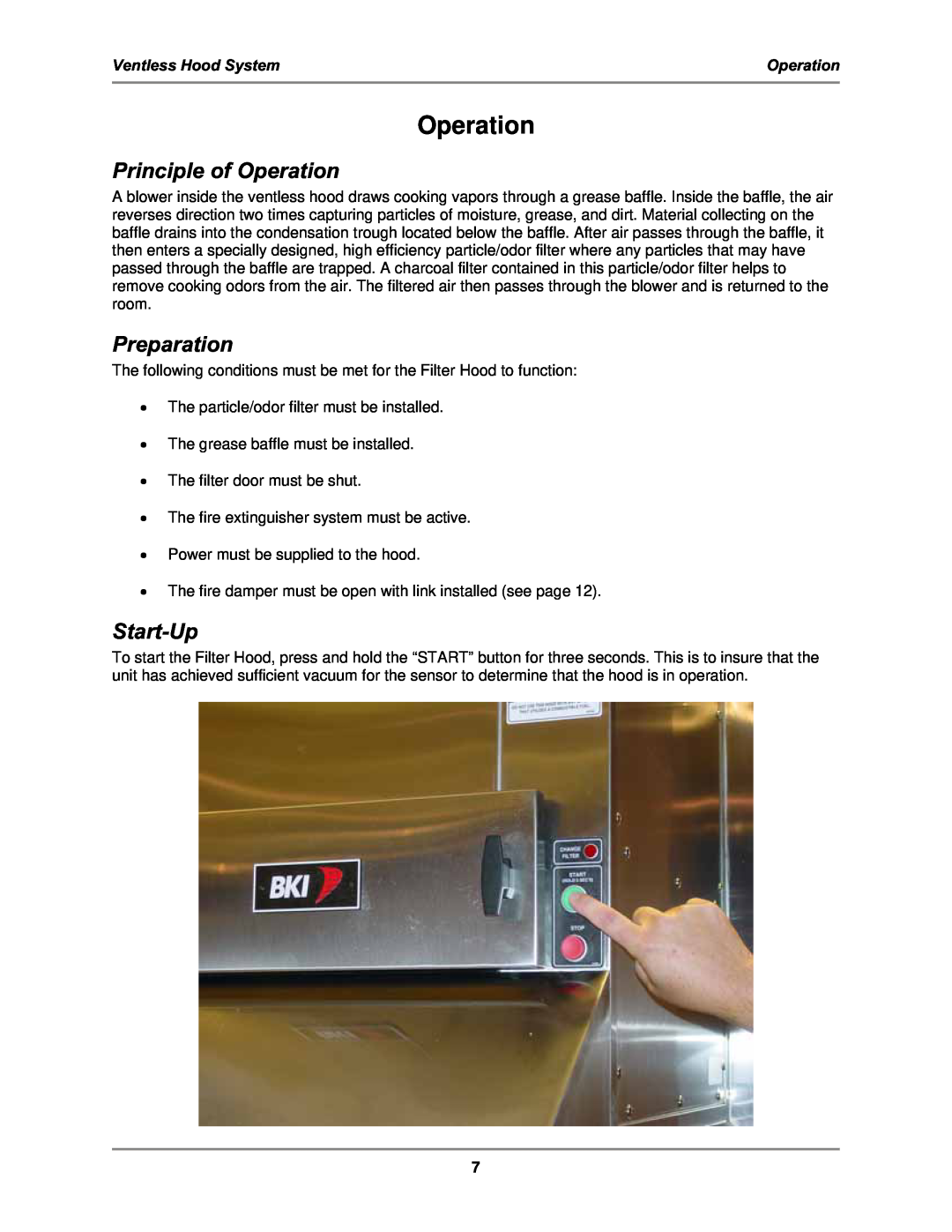 Bakers Pride Oven FH-28 operation manual Principle of Operation, Preparation, Start-Up, Ventless Hood System 