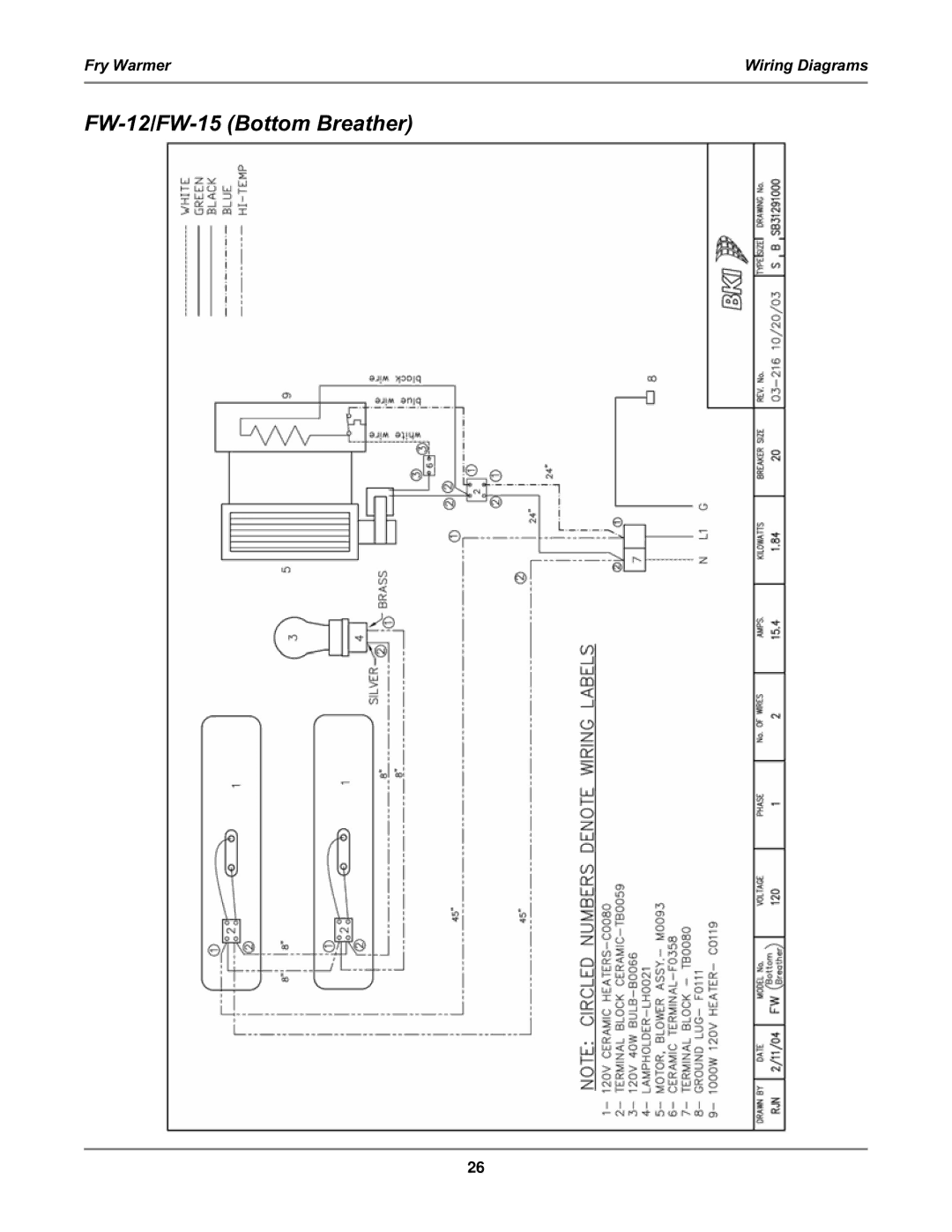 Bakers Pride Oven FW-15DTO, FW-12T, FW-15T manual FW-12/FW-15 Bottom Breather 