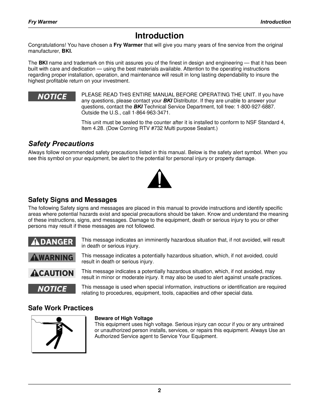 Bakers Pride Oven FW-12T, FW-15T manual Introduction, Safety Precautions, Safety Signs and Messages, Safe Work Practices 