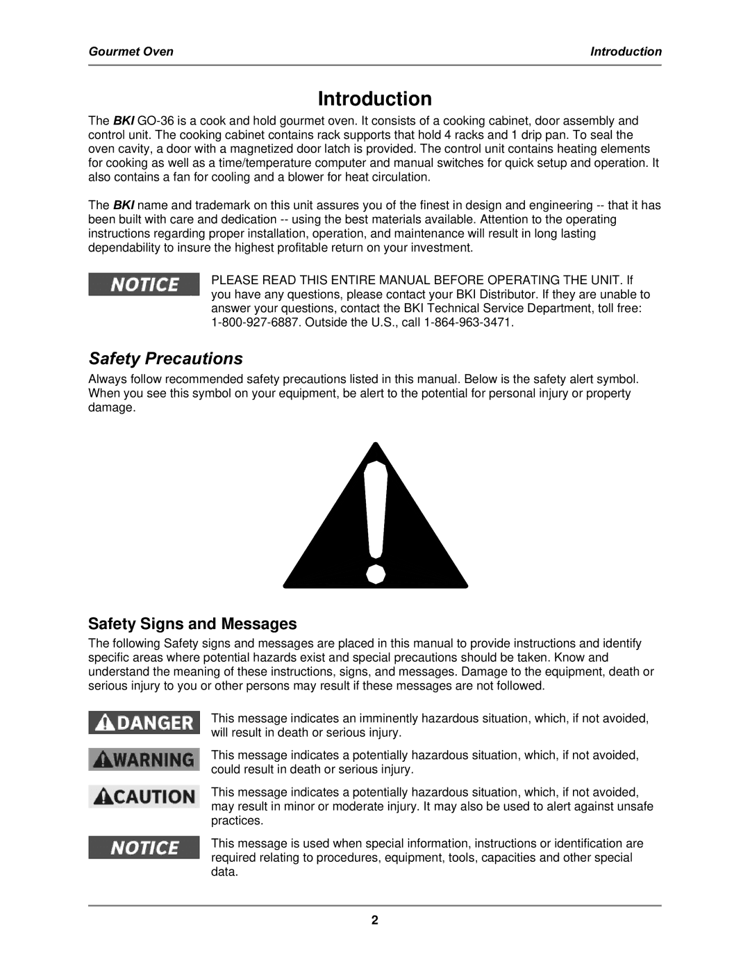 Bakers Pride Oven GO-36T operation manual Introduction, Safety Precautions, Safety Signs and Messages 