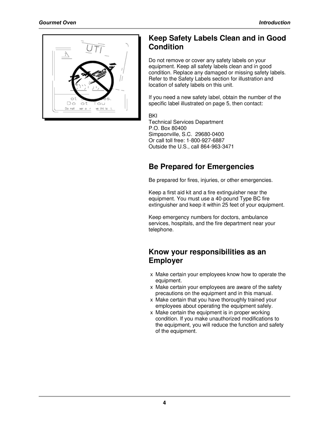 Bakers Pride Oven GO-36T operation manual Keep Safety Labels Clean and in Good Condition 