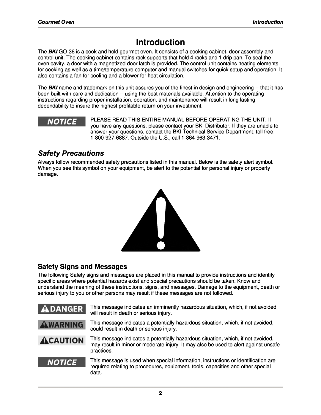 Bakers Pride Oven GO-36T operation manual Introduction, Safety Precautions, Safety Signs and Messages, Gourmet Oven 