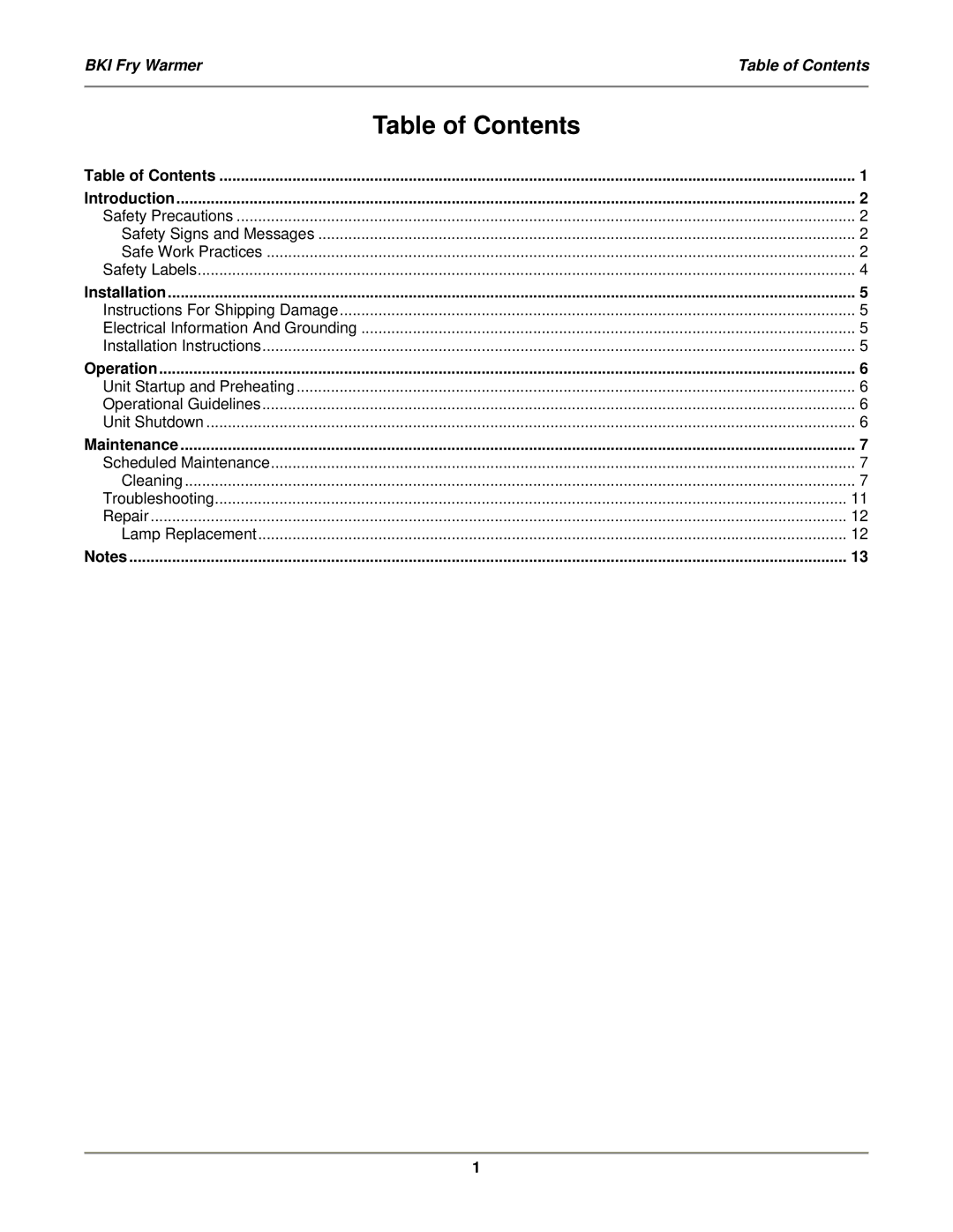 Bakers Pride Oven HFWS, HFWB manual Table of Contents 