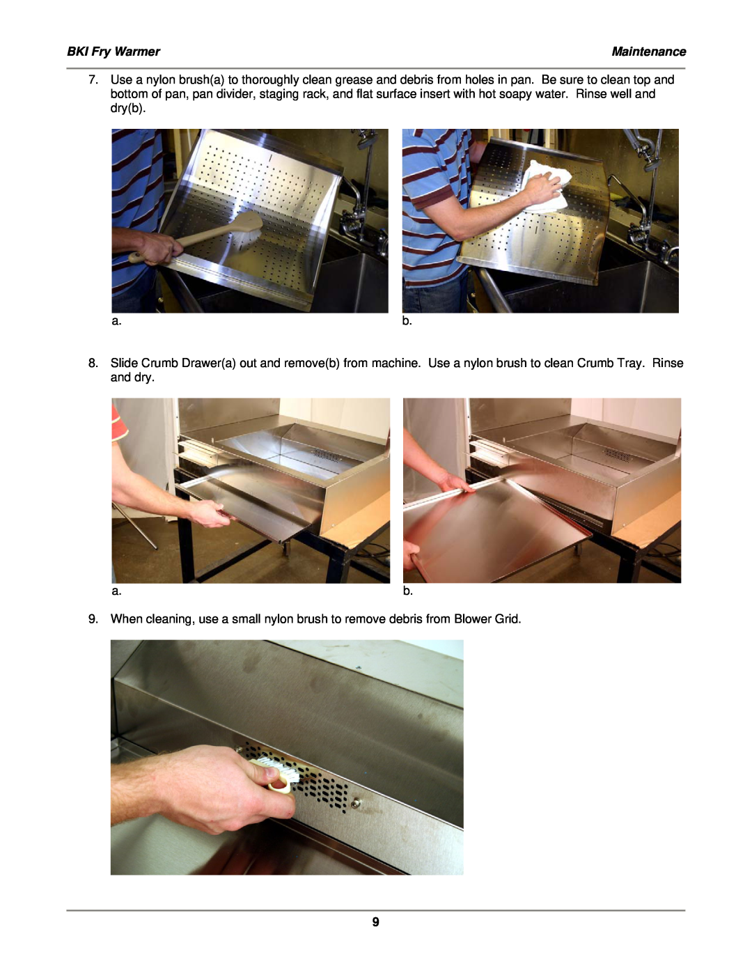 Bakers Pride Oven HFWB, HFWS manual BKI Fry Warmer, Maintenance 