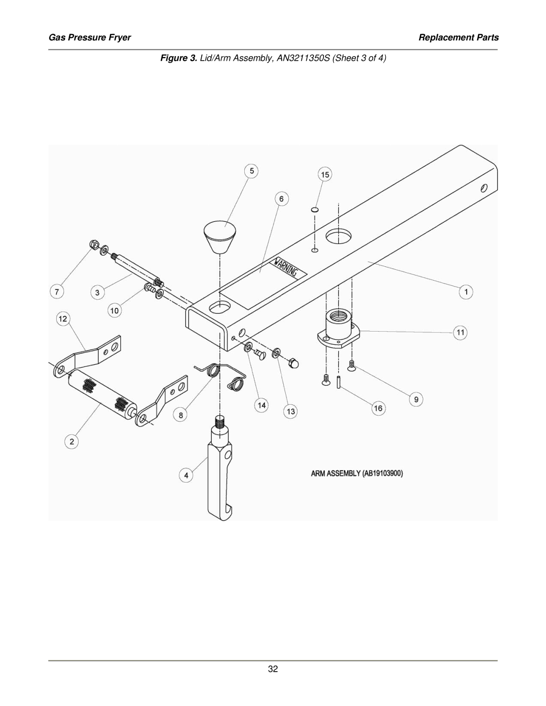 Bakers Pride Oven LGF-FC service manual Lid/Arm Assembly, AN3211350S Sheet 3 