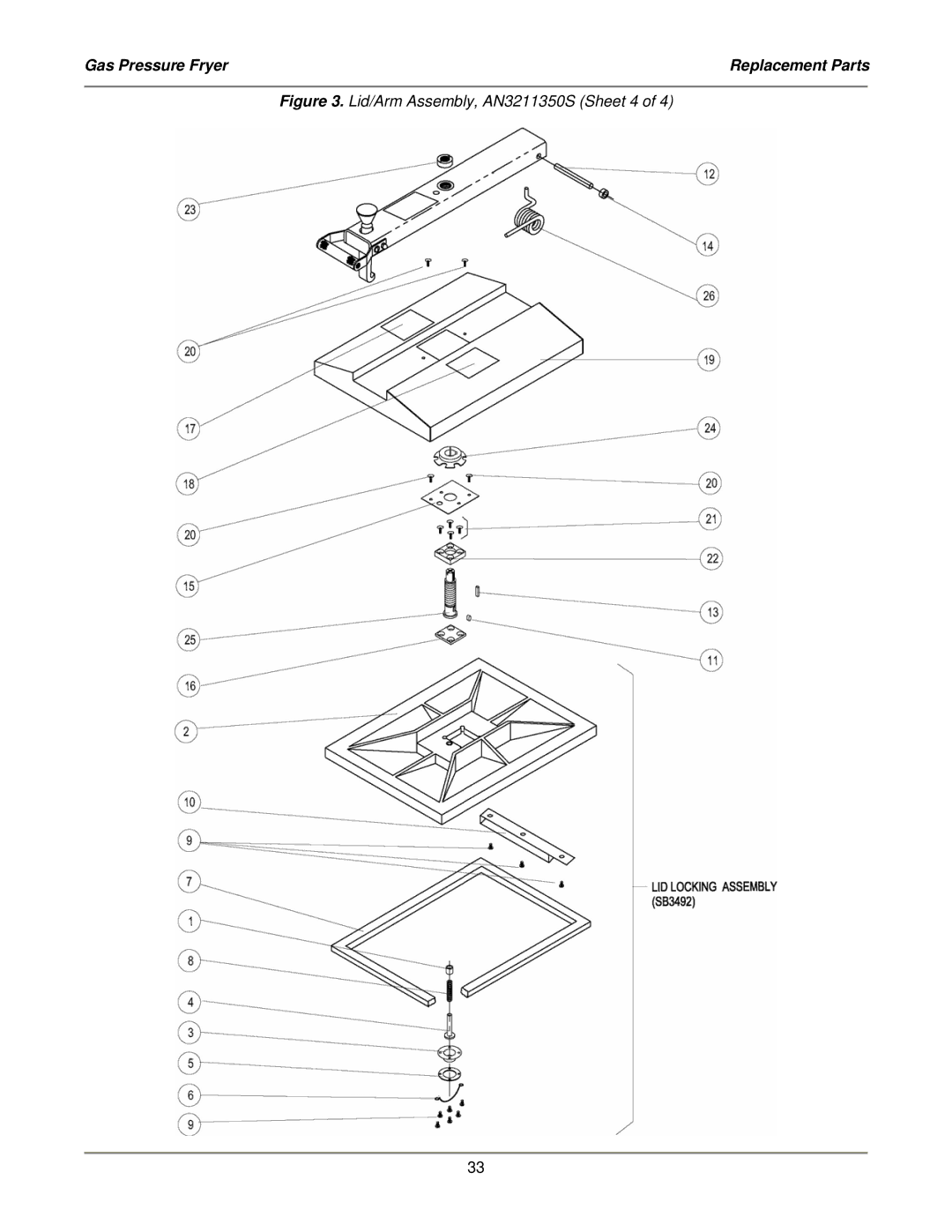 Bakers Pride Oven LGF-FC service manual Lid/Arm Assembly, AN3211350S Sheet 4 