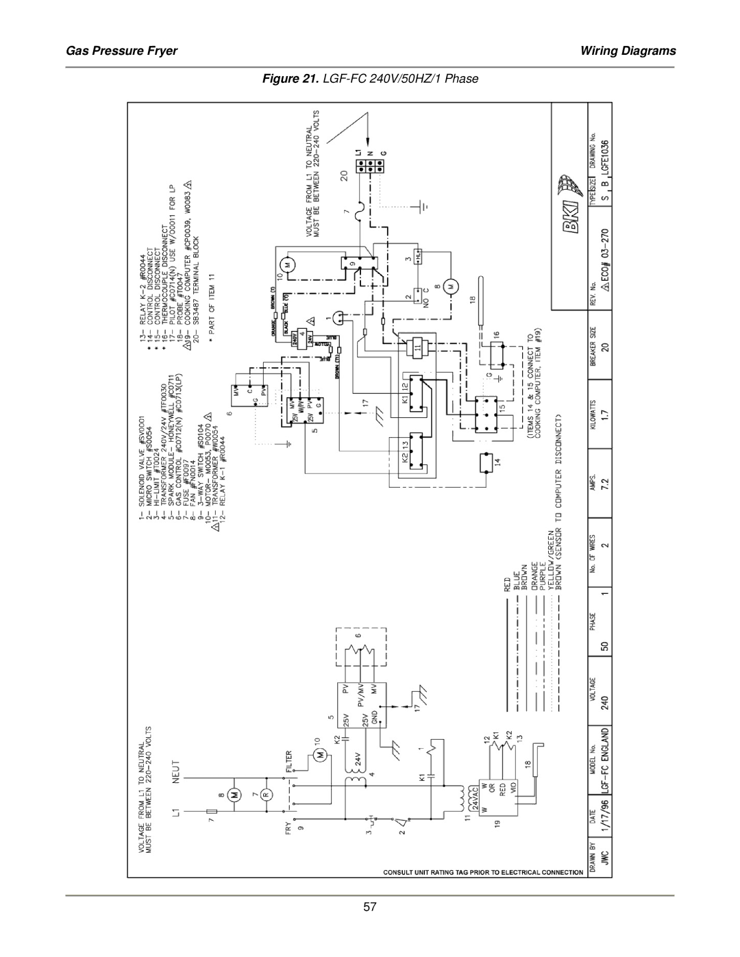 Bakers Pride Oven service manual LGF-FC 240V/50HZ/1 Phase 