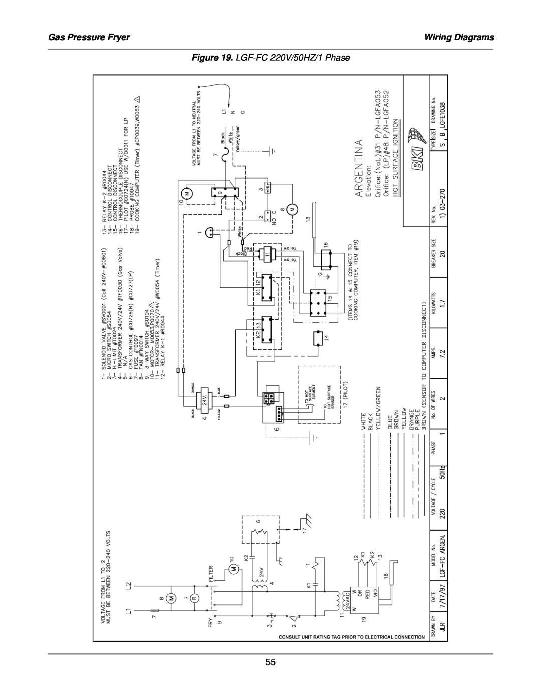 Bakers Pride Oven service manual Gas Pressure Fryer, Wiring Diagrams, LGF-FC220V/50HZ/1 Phase 
