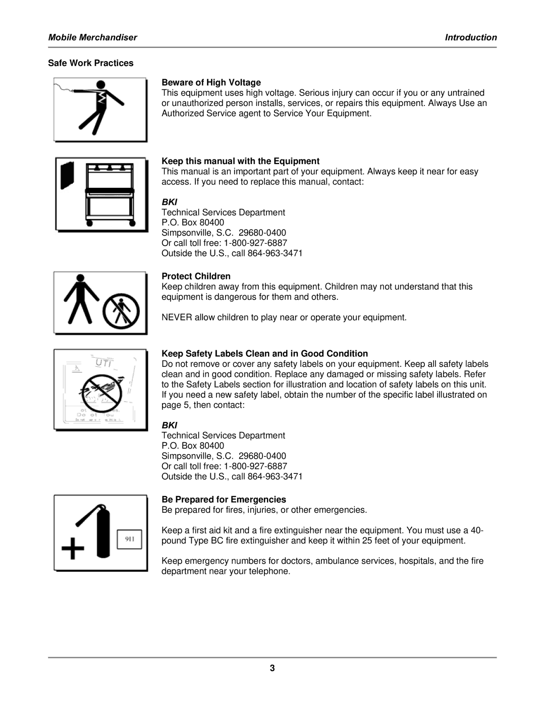 Bakers Pride Oven MM6 Safe Work Practices Beware of High Voltage, Keep this manual with the Equipment, Protect Children 