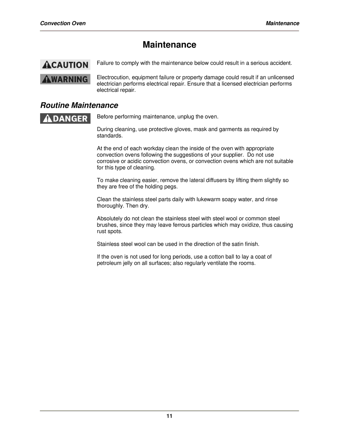 Bakers Pride Oven MT-200 service manual Routine Maintenance 