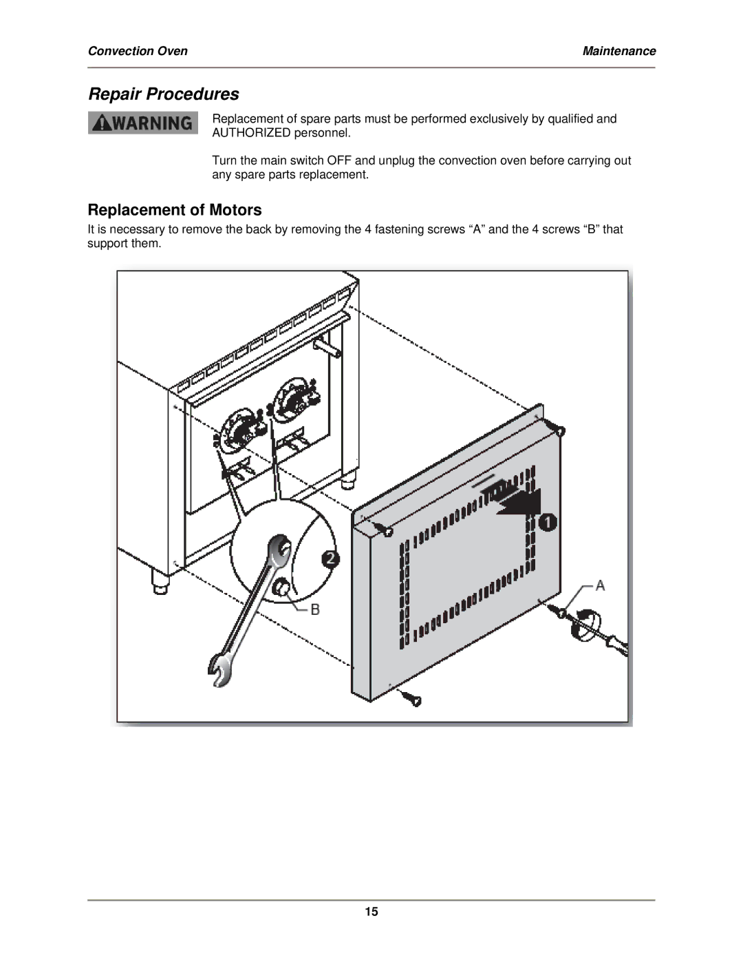 Bakers Pride Oven MT-200 service manual Repair Procedures, Replacement of Motors 