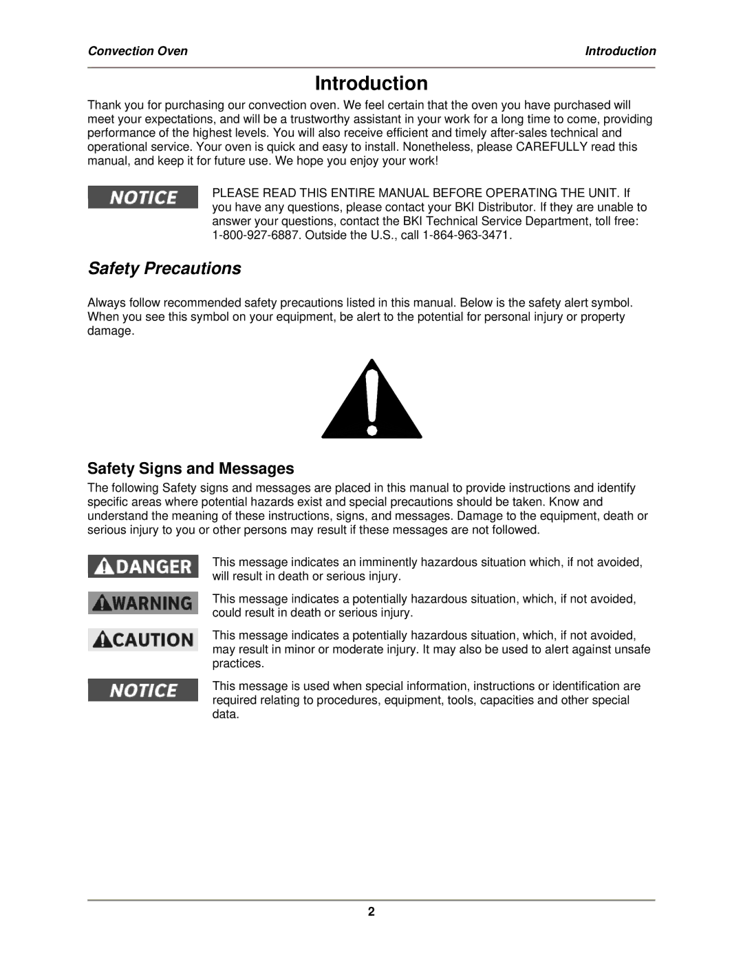 Bakers Pride Oven MT-200 service manual Introduction, Safety Precautions, Safety Signs and Messages 