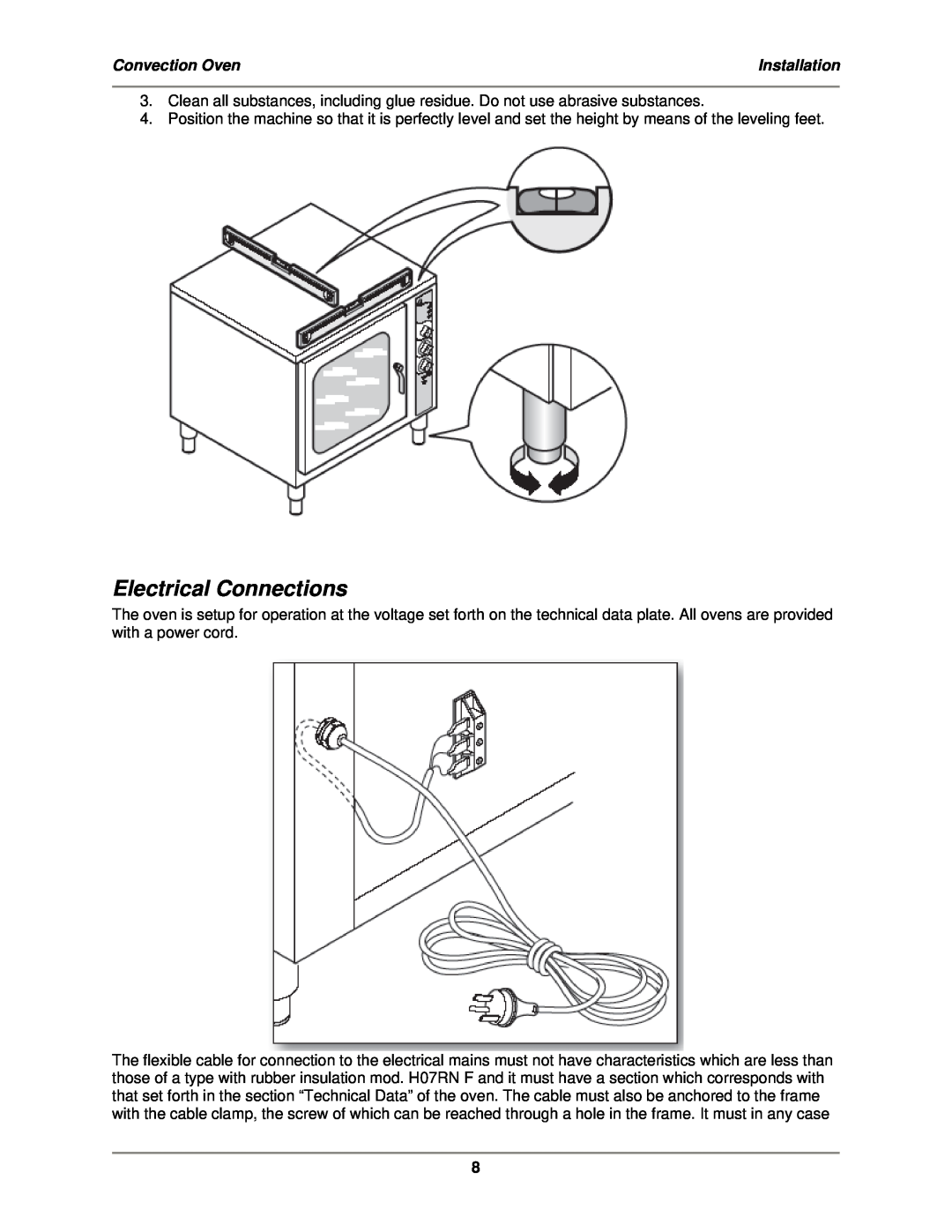 Bakers Pride Oven MT-200 service manual Electrical Connections, Convection Oven, Installation 