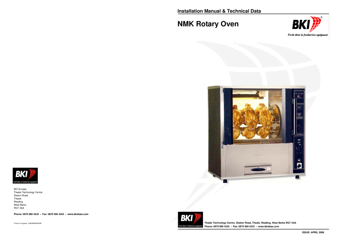 Bakers Pride Oven installation manual NMK Rotary Oven, Installation Manual & Technical Data 