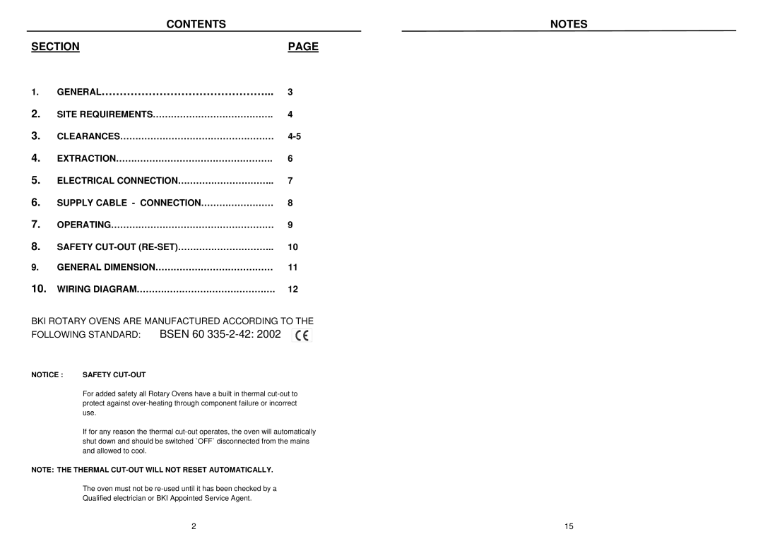 Bakers Pride Oven NMK installation manual Contents Section 