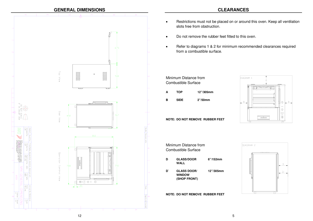 Bakers Pride Oven NMK installation manual General Dimensions Clearances 