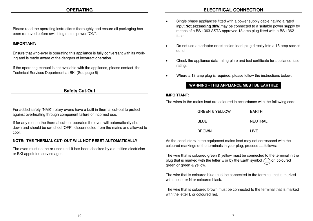 Bakers Pride Oven NMK installation manual Operating, Safety Cut-Out 