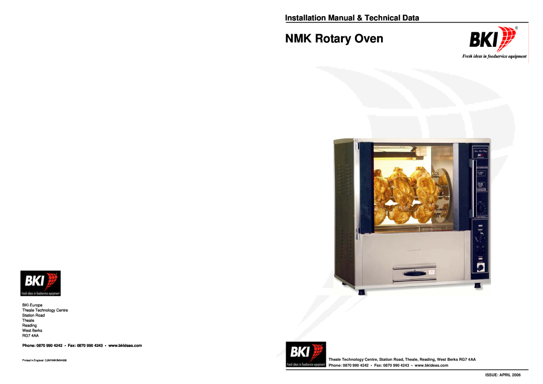 Bakers Pride Oven installation manual Installation Manual & Technical Data, NMK Rotary Oven, West Berks RG7 4AA 