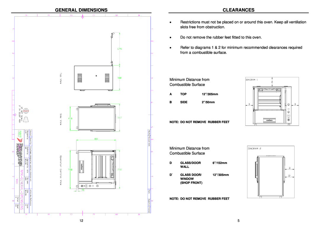 Bakers Pride Oven NMK installation manual General Dimensions, Clearances 