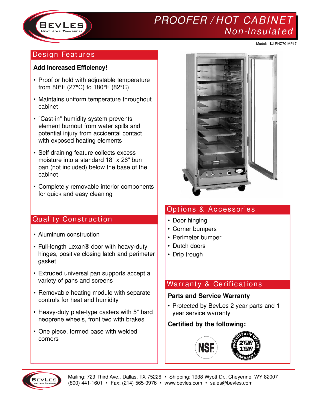 Bakers Pride Oven PHC70-MP17 warranty Design Features, Quality Construction, Options & Accessories 