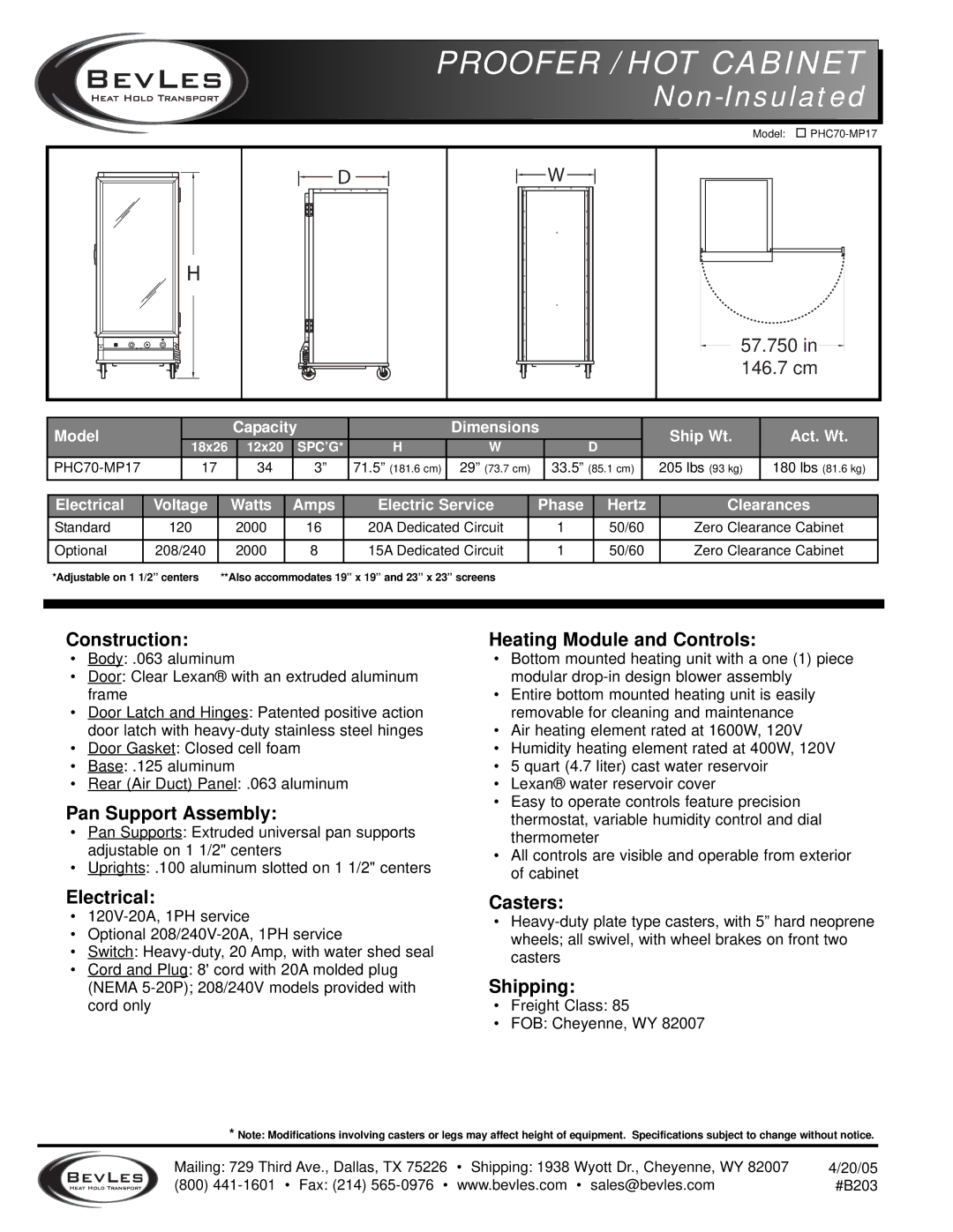 Bakers Pride Oven PHC70-MP17 warranty Construction, Pan Support Assembly, Electrical, Heating Module and Controls, Casters 