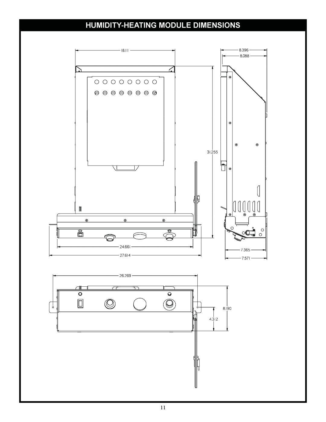 Bakers Pride Oven PHC70-MPINS manual Humidity-Heatingmodule Dimensions 