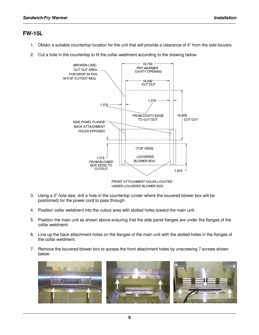 Bakers Pride Oven SFW-72 service manual FW-15L 