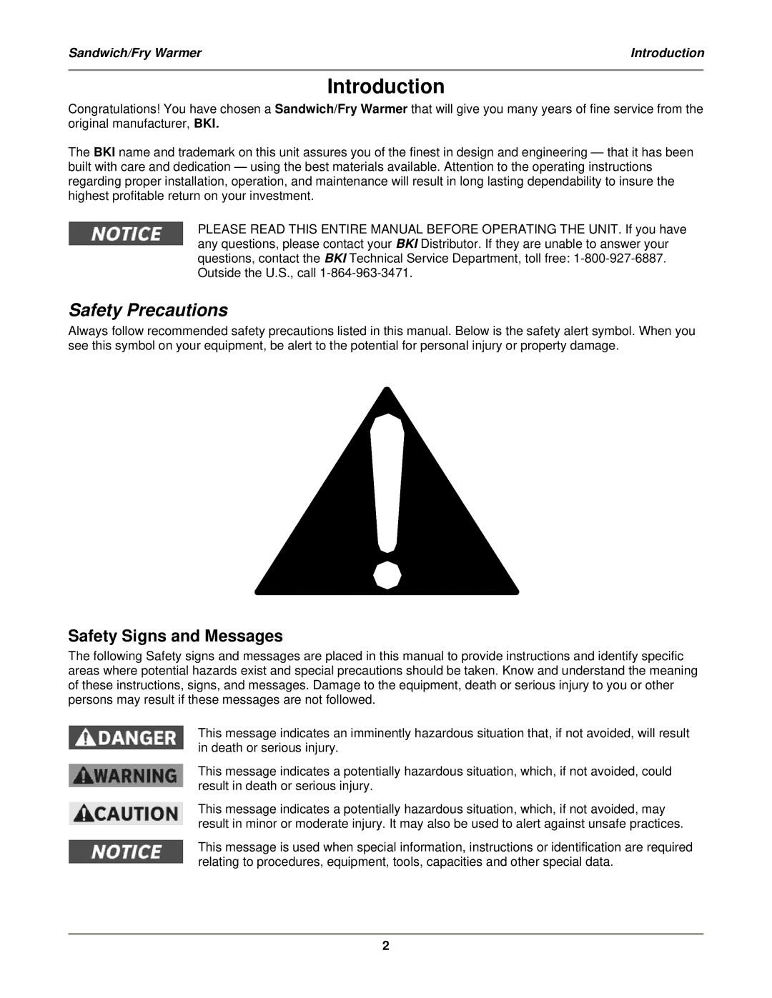 Bakers Pride Oven SFW-72 service manual Introduction, Safety Precautions, Safety Signs and Messages 