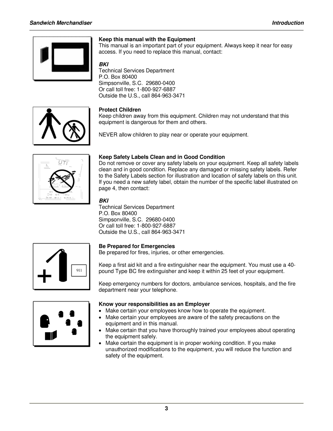 Bakers Pride Oven SM39, SM75, SM63, SM27 Keep this manual with the Equipment, Protect Children, Be Prepared for Emergencies 