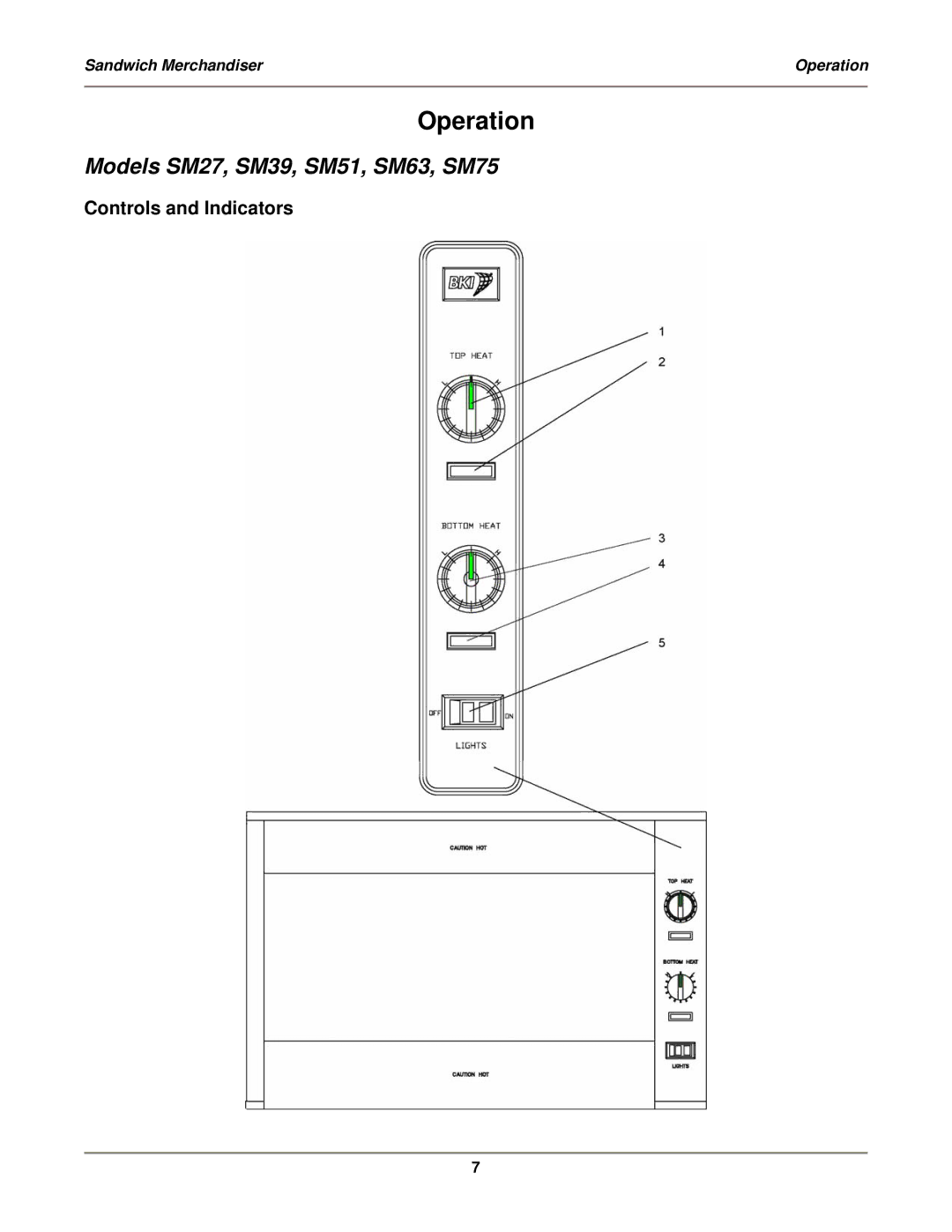 Bakers Pride Oven SM27-2L operation manual Operation, Models SM27, SM39, SM51, SM63, SM75, Controls and Indicators 