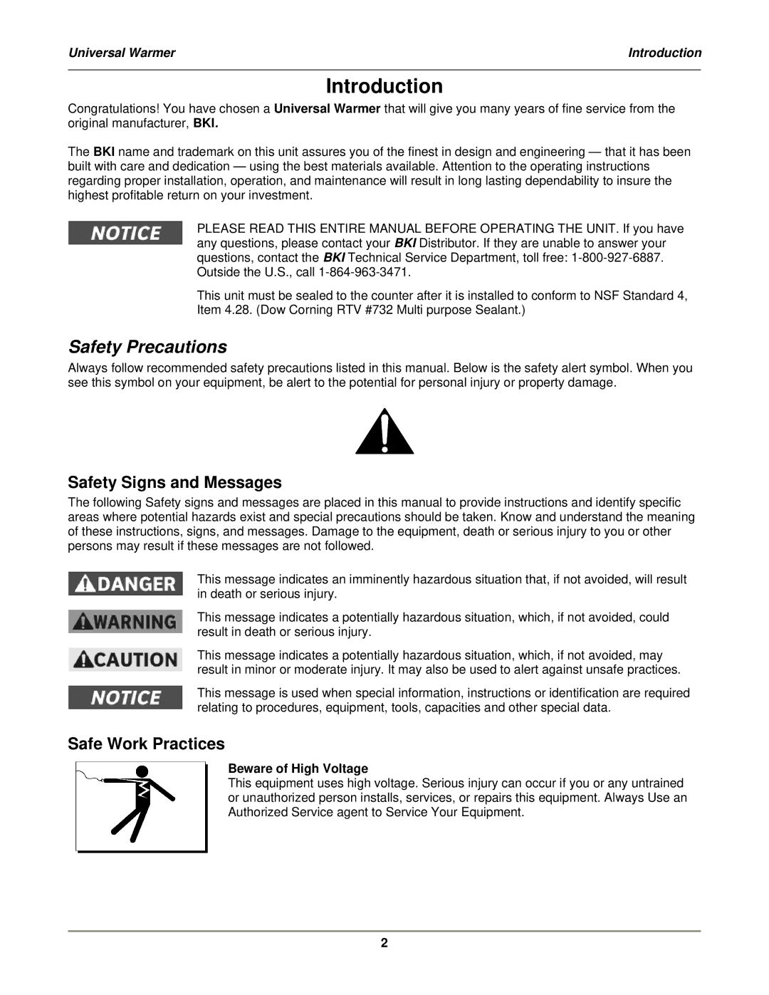 Bakers Pride Oven UW-17 Introduction, Safety Precautions, Safety Signs and Messages, Safe Work Practices 