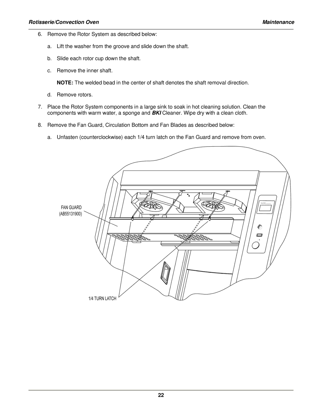 Bakers Pride Oven VGG-CO installation manual Rotisserie/Convection Oven Maintenance 