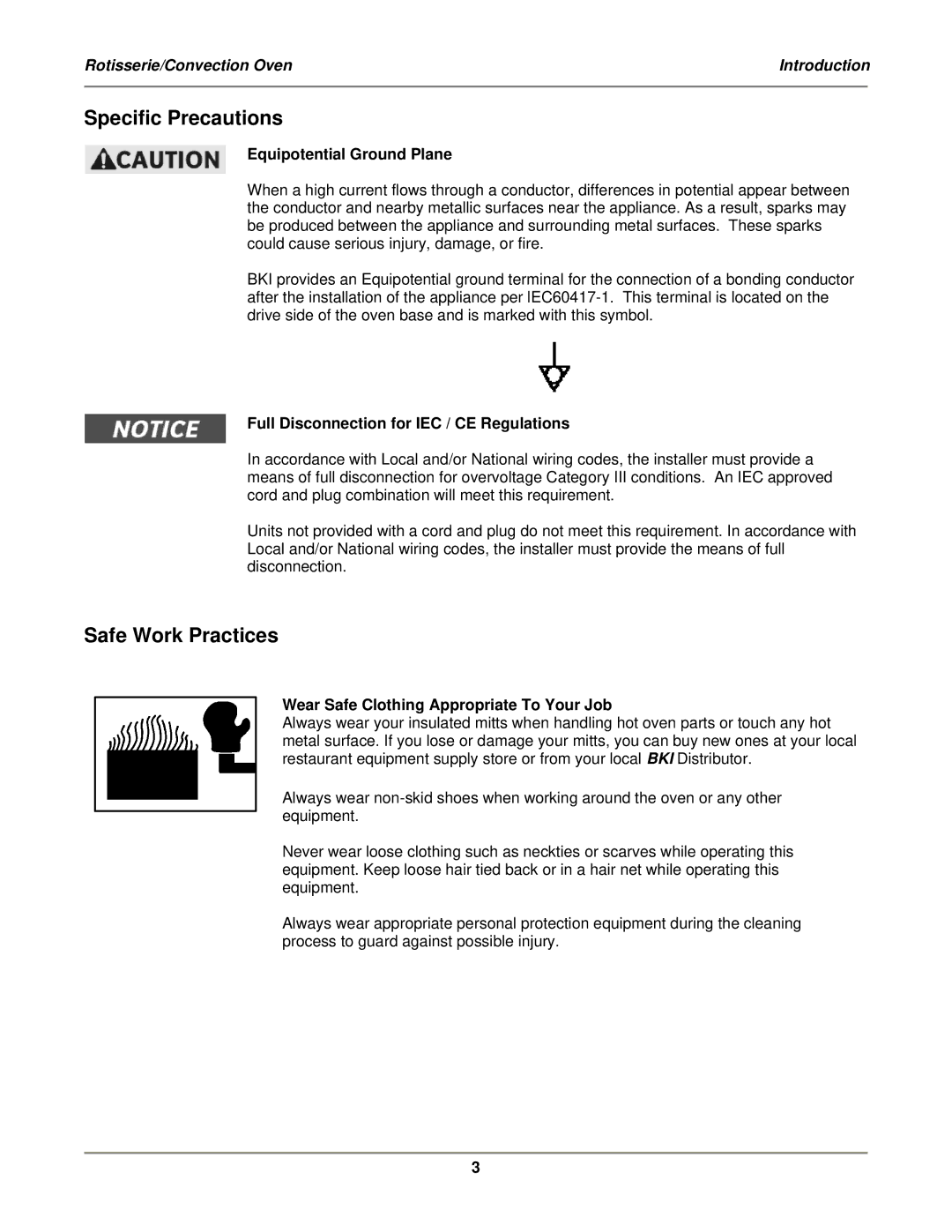 Bakers Pride Oven VGG-CO installation manual Specific Precautions, Safe Work Practices, Equipotential Ground Plane 