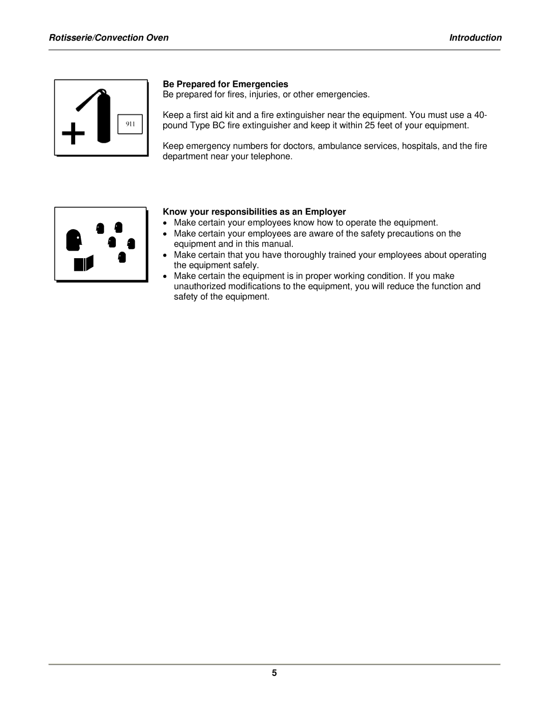 Bakers Pride Oven VGG-CO installation manual Be Prepared for Emergencies, Know your responsibilities as an Employer 